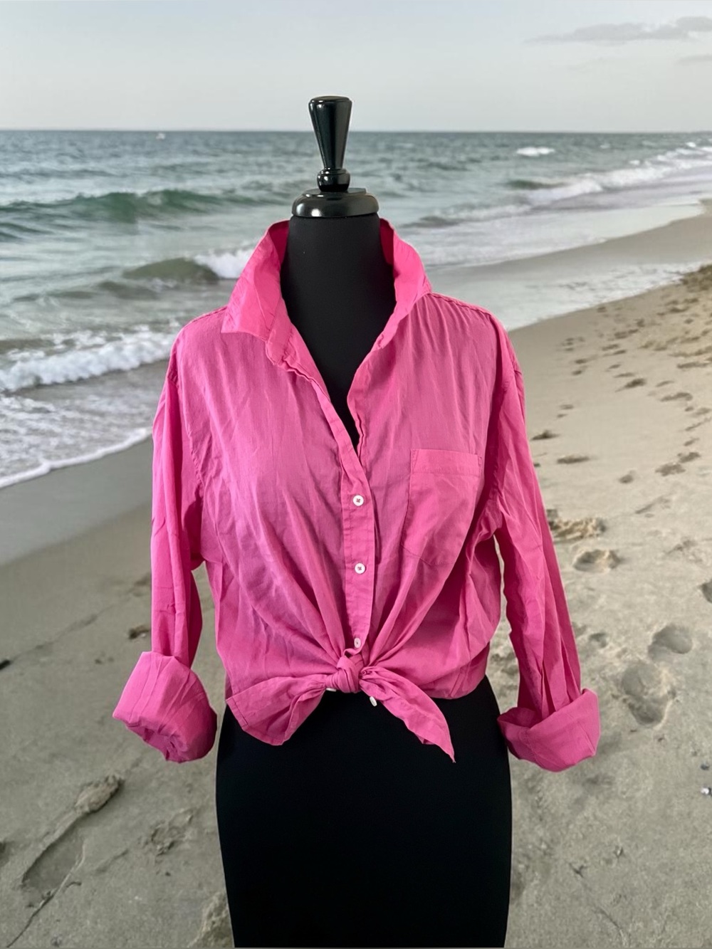SIGRID OLSEN Women’s Cotton LS Button Front Blouse | L | Fuchsia | Preowned